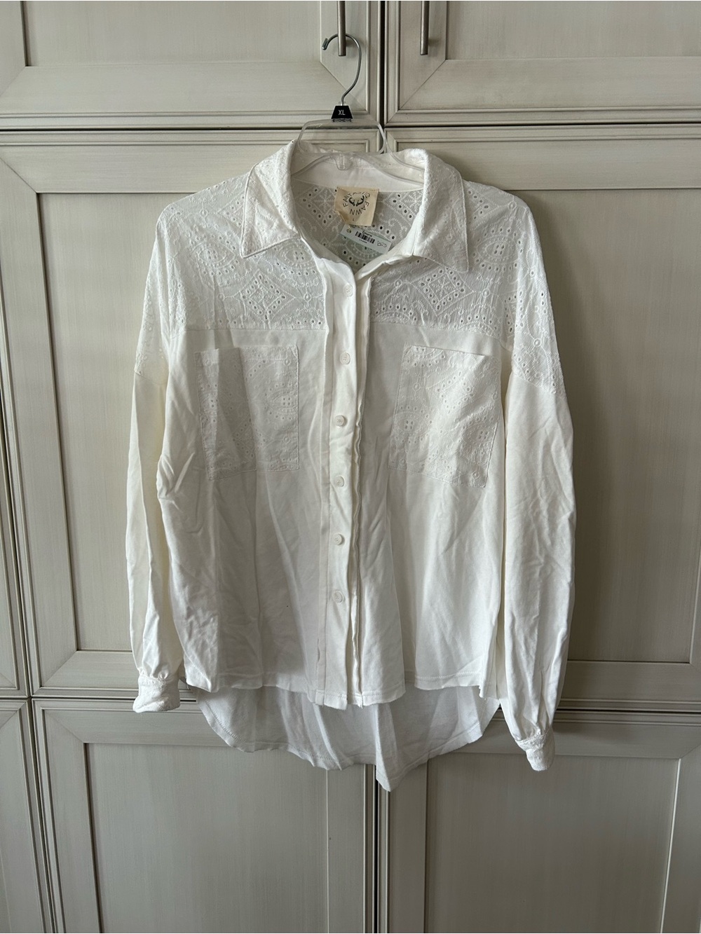 Fantastic Fawn White Eyelet Casual Button-Down Shirt